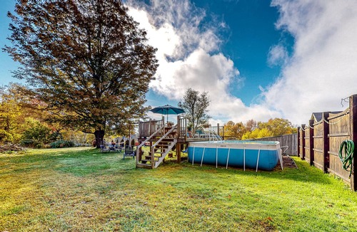 Hydeville House | Dog-friendly farmhouse with private pool, courtyard patio, grill, & washer/dryer
