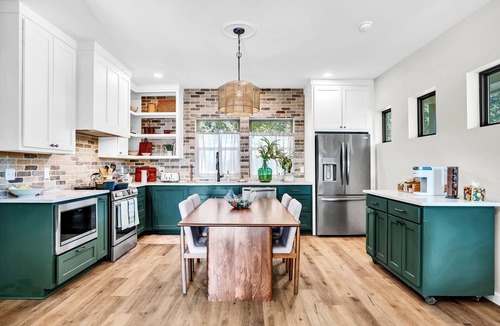 Flint House | Lake Palestine Modern Cottage Game Room, Firepit, Green Kitchen