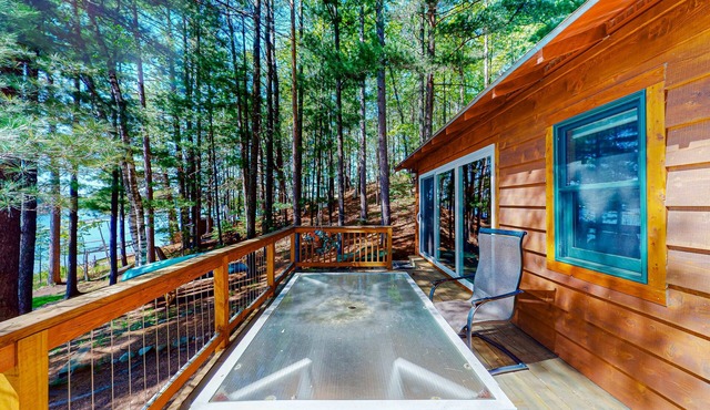 Lakefront cabin with private dock, boat, firepit, fish cleaning house, fireplace
