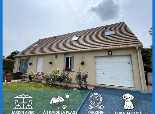 Saint Ho Mer Maison lumineuse vue mer 8 pers 4 chambres 2 sdb 2 WC étage rénové en 2025 belle terrasse grand jardin clos parking 8 mn à pied petite plage grand jardin près de Port en Bessin, Bayeux et plage Omaha beach